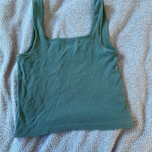 Old Navy Square-Neck Ribbed Tank Top in Teal Green